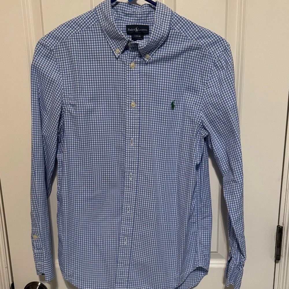 Ralph Lauren youth Blue Gingham Shirt size large 14-16